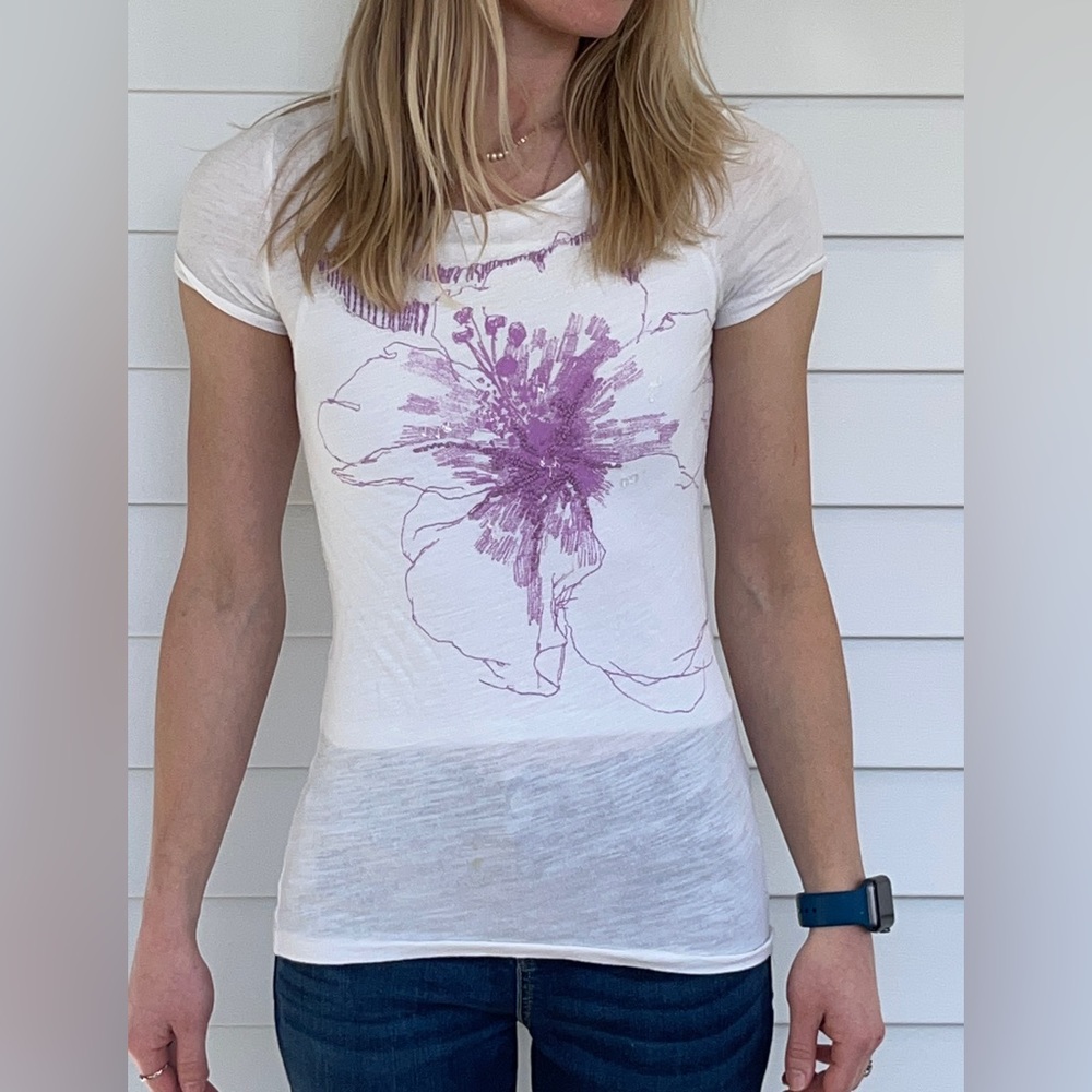 White Tee with Purple flower design